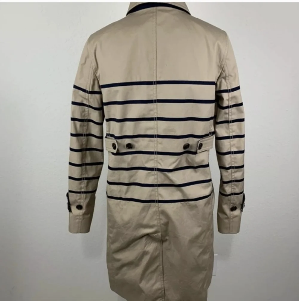 J.Crew Women's Size 6 Striped Beige Navy Blue Trench Coat Jacket